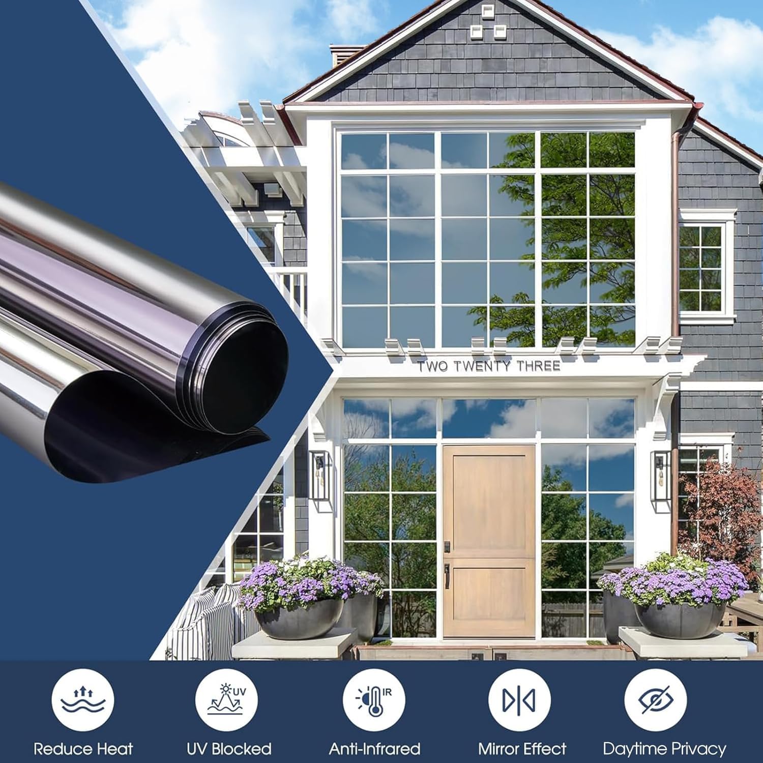 HOME13 Vinyl Sun Control Window Film for Home Privacy & Office Privacy Heat Insulation Anti-UV Office Home Glass Film (Silver Black Window Film, 20in x 100in)