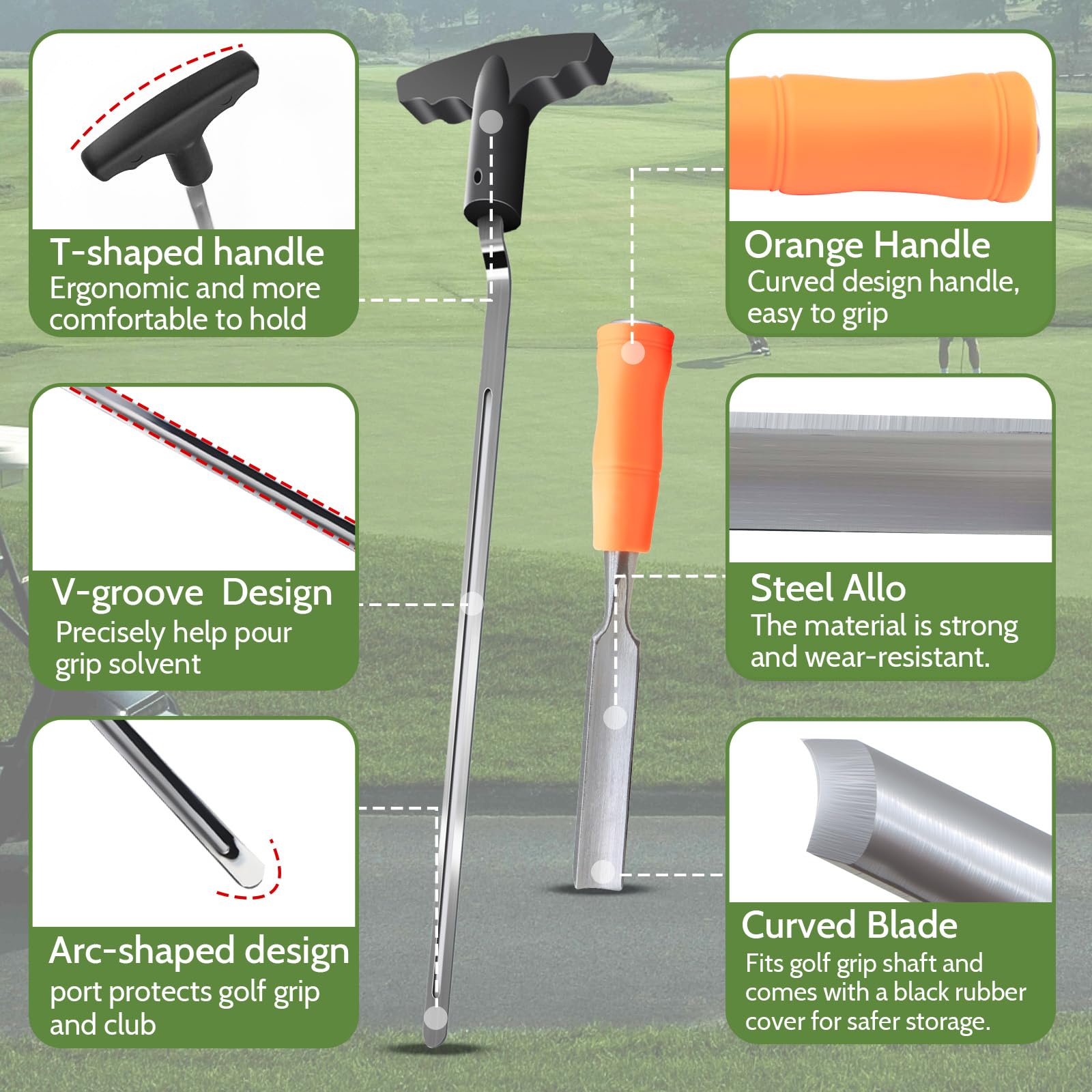 Golfschläger Griffe Wechsel Kit – Golf Grip Removal Tool Set mit Tape Entferner, Profi Golf Zubehör aus Carbonstahl für Griffwechsel, Ideales Golf Geschenk für Herren