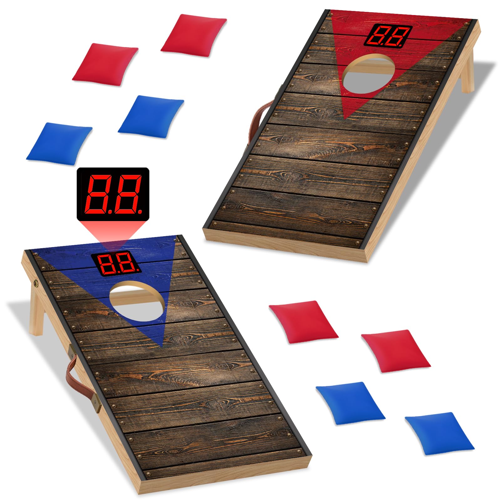 NZQXJXZ Upgraded Cornhole Game Set with Automatic Scoring Counter, 2ft x 1.15ft Solid Wood Premium Corn Hole Boards with 8 Bean Bags & Carry Bag, Outdoor Corn Toss Game for Garden, Camping, Backyard