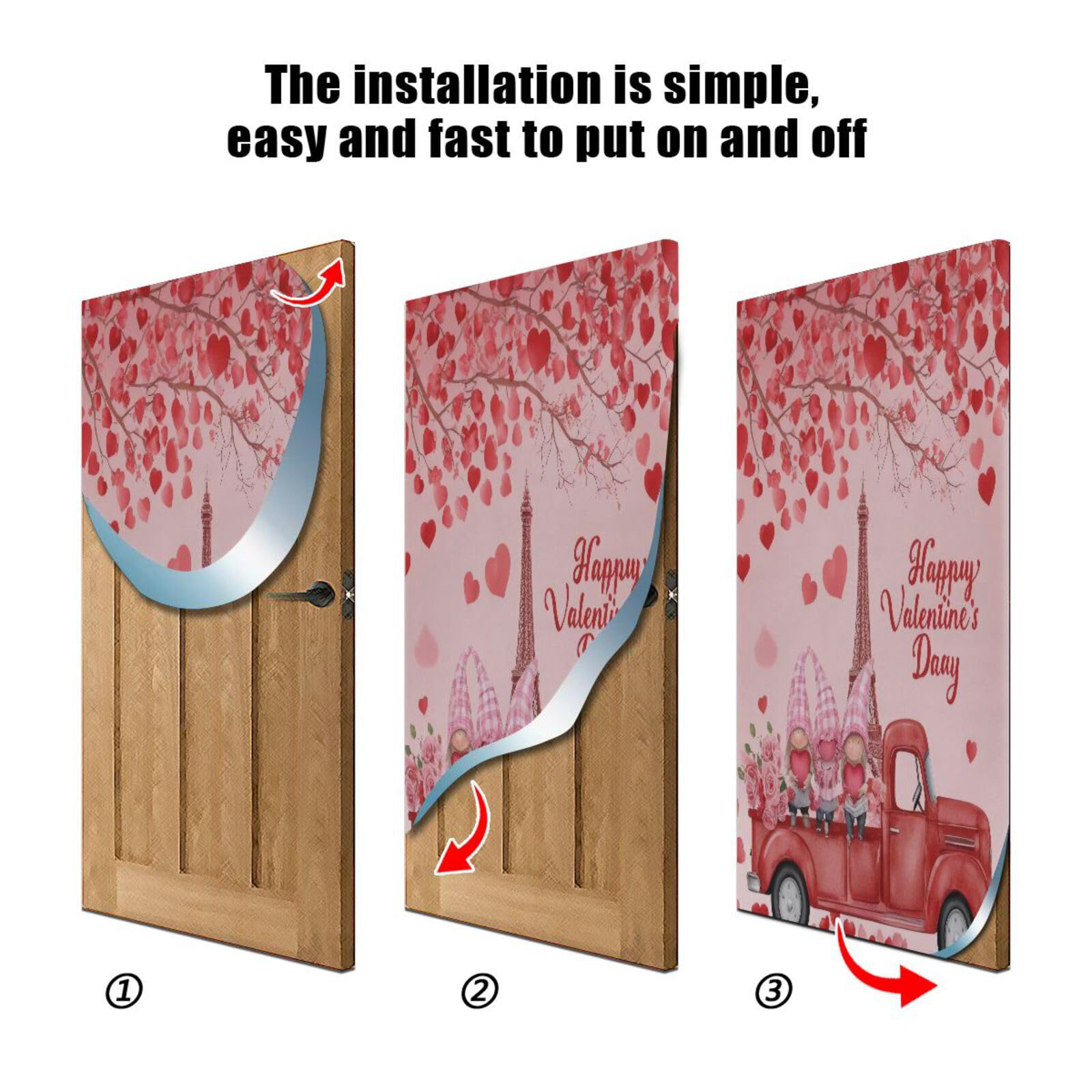 FLildon Eiffel Tower Gnomes Valentines Heart Tree Door Cover Decoration, Party Accessory Porch Decor for Festive Ornament Room Door Covers 32 x 79 Inch