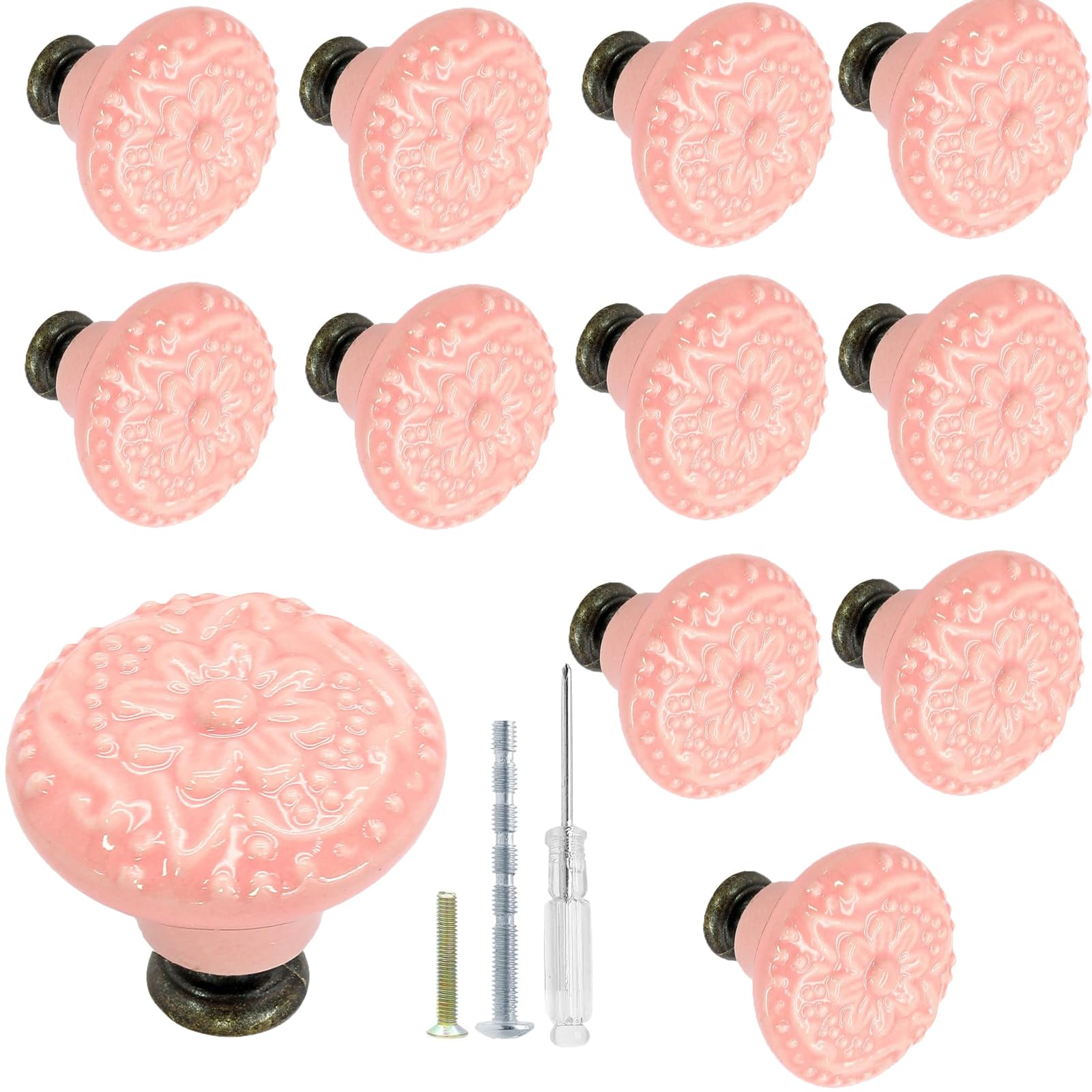 Boutons de cuisine en céramique rose boutons de tiroir ronds vintage x12