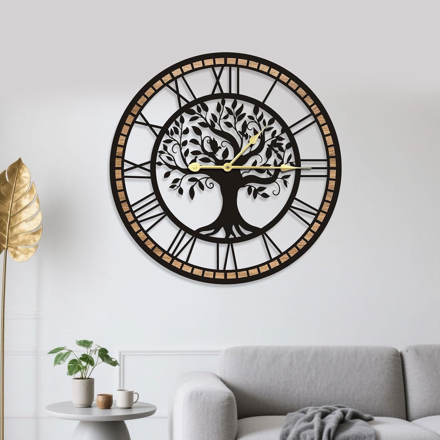 Wall Clocks for Living Room Decor - Tree of Life Big Wall Clock, Quiet and No Ticking Suitable for Wall Decor, Living Room Decoration, Kitchen Decoration (16 in)