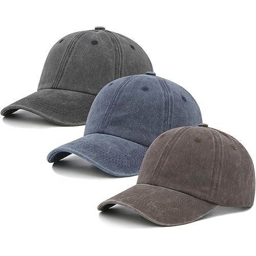 3 Packs Washed Plain Baseball Cap, Retro Adjustable Unstructured Cotton Dad Hats Gift for Men/Women