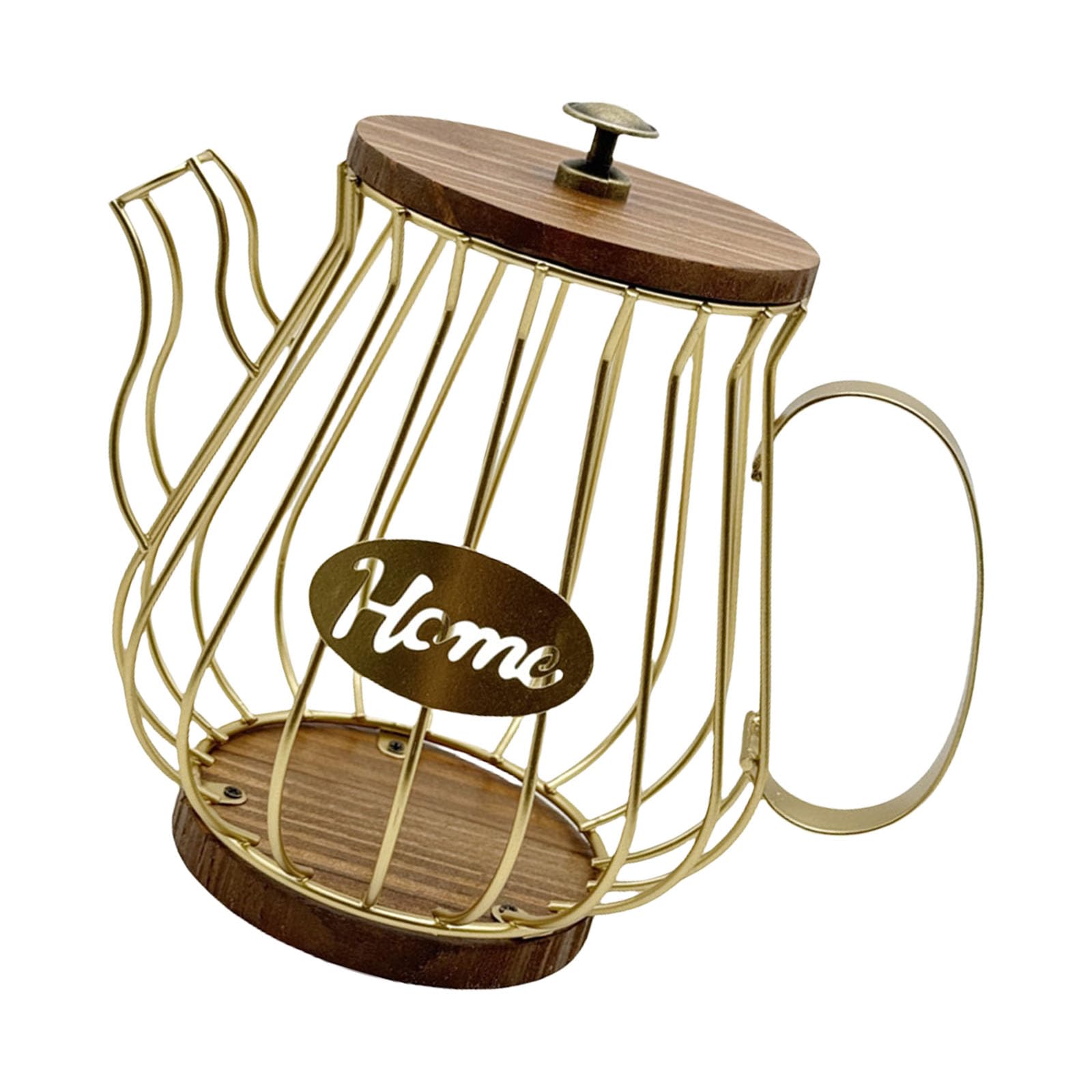 Xjdzineq Pods Organiser with Wooden Lid Iron Structure Large Capacity Countertop Storage Basket for Espresso Pods Metal Wire Coffee Filter Holder