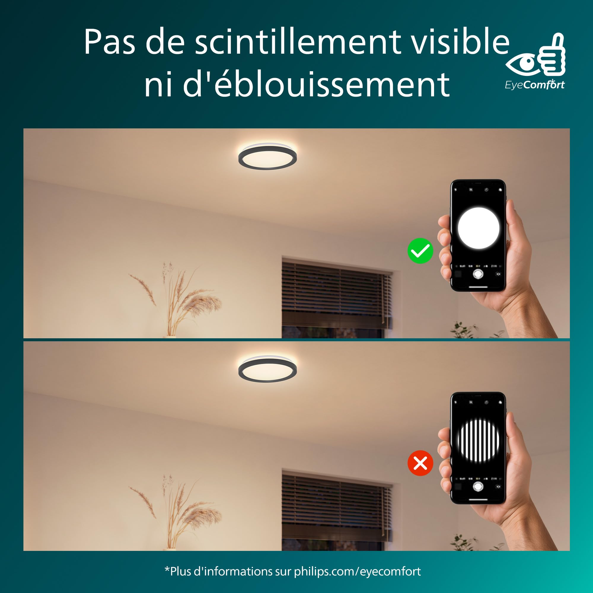 Philips Plafonniers LED avec télécommande, Pack de 2 – Ronds, 30 cm, Lumière blanche réglable et dimmable, Idéal pour le salon ou la chambre, Sans scintillement ni éblouissement, Design moderne, Noir
