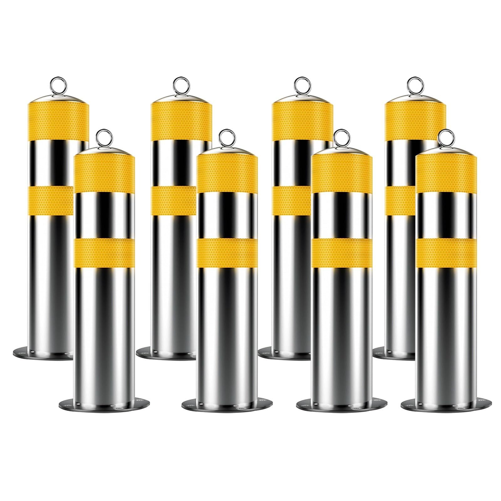 Aioneer Stainless Steel Traffic Bollards - 8Pcs Yellow Reflective Safety Barriers, Rustproof & Waterproof For Driveway & Parking Control, Durable Security Poles