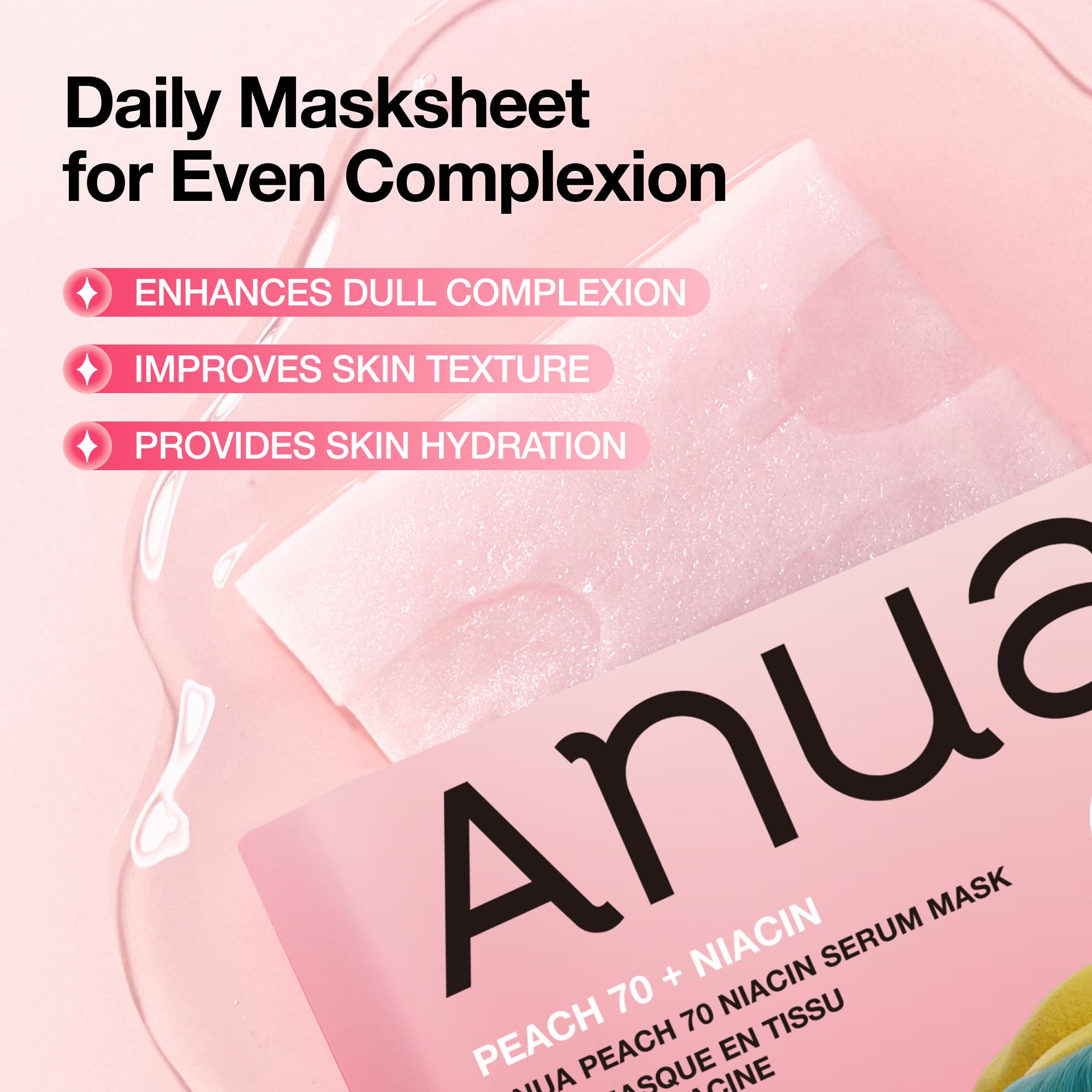 ANUA Masque Anua Mask, Hydrating Face Mask for Glass Skin, Dewy Glow and Firm Looking Skin, Korean Skincare, 10 Sheet (Peach)