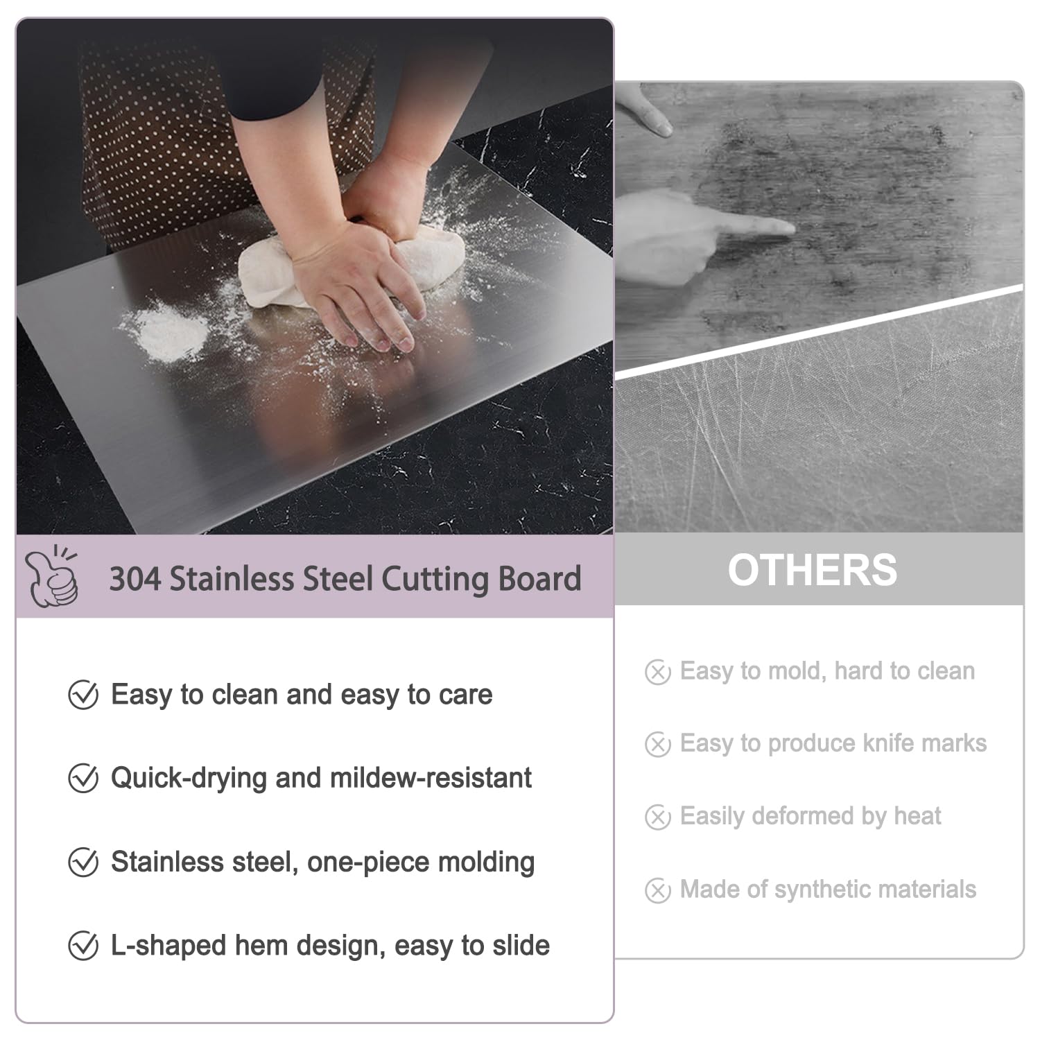 Tableros De Corte De Acero Inoxidable Para Cocina, 304 Tablas De Corte Para Amasar Las Vegetales De Masa De Pan Enrollable, Fácil De Limpiar(Size:60 * 50 * 1.5cm)