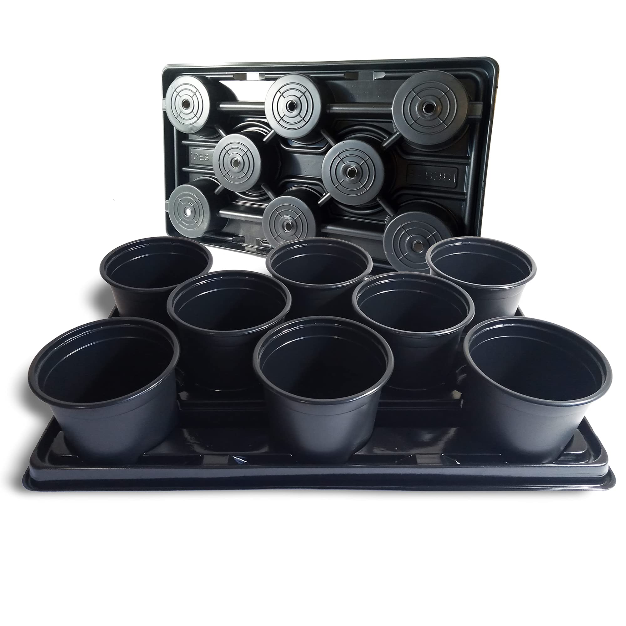 Elixir Gardens Plastic Plant Pot + Carry Trays | Round Pots 13cm Diameter x 12cm | Various Quantities To Choose From | 64 Pots + 8 Carry Trays