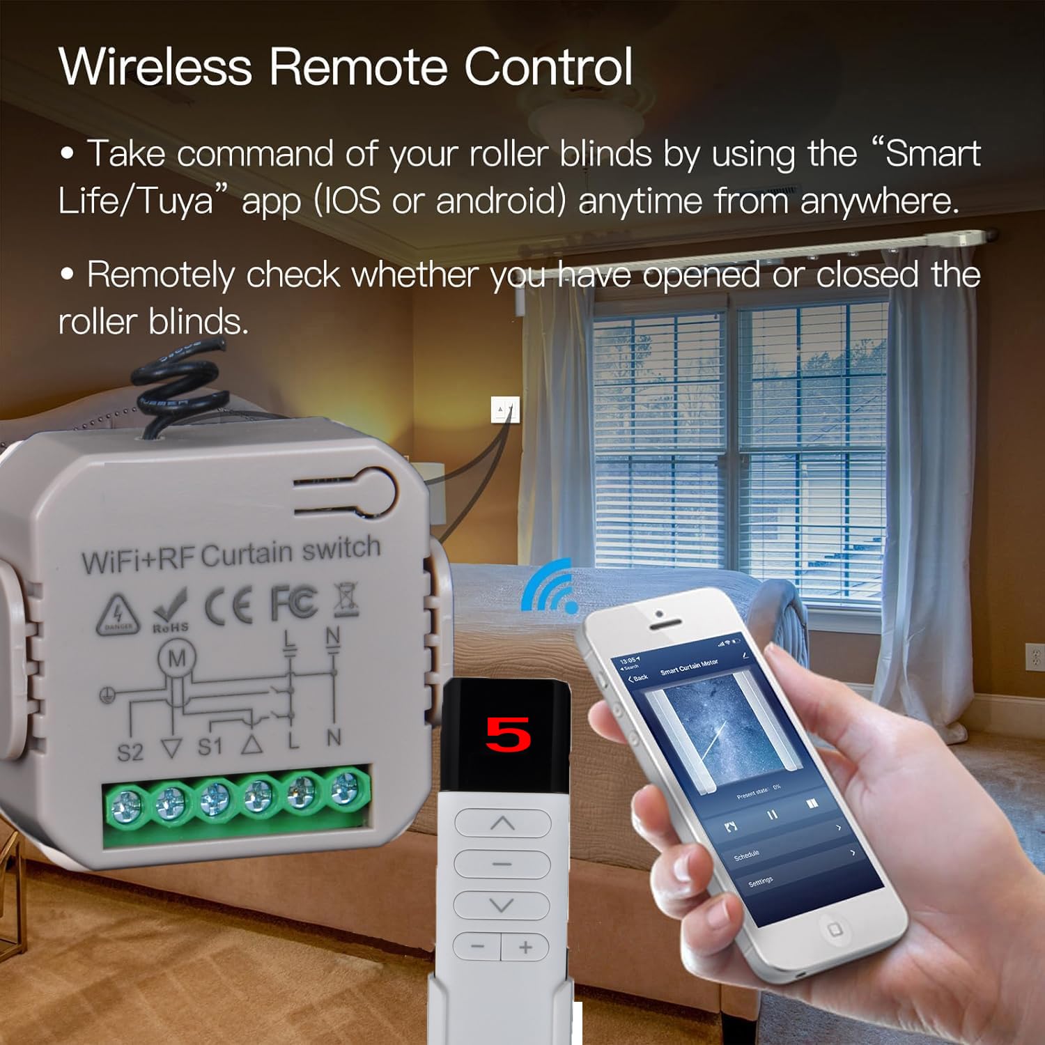 Yueyang Interruttore Tapparelle WiFi con Telecomando RF433mhz,Modulo Interruttore Wifi per Tapparelle Elettriche,Timer Switch per Persiane Avvolgibili e Tende,Compatibile con Alexa e Google Home (5)