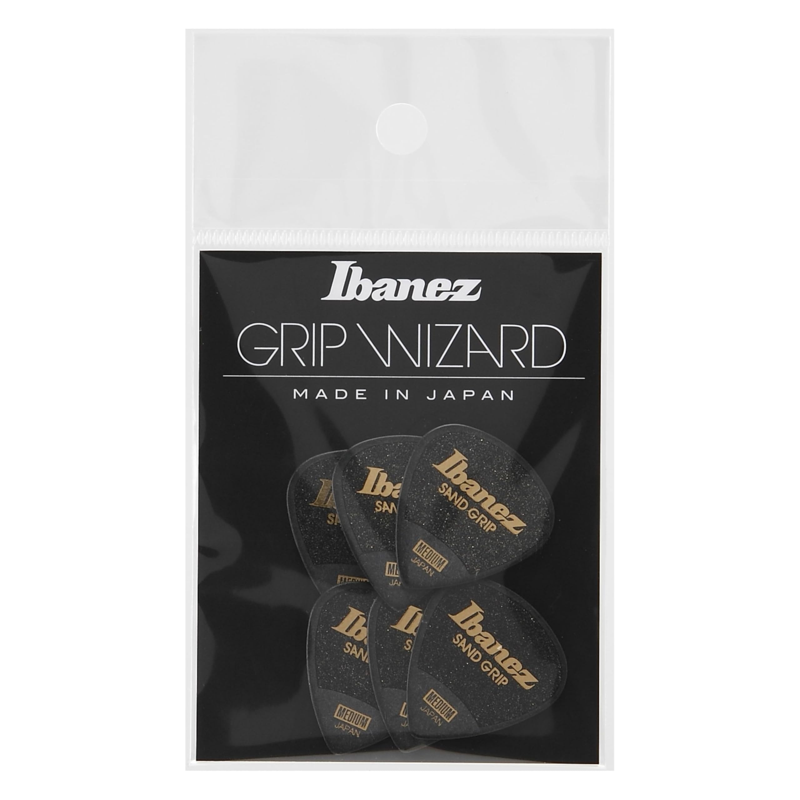 Ibanez Grip Wizard Series Sand Grip Picks / Plectrums Pack of 6 (Black, Medium)