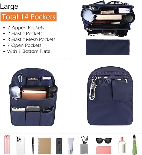 Miniatura 3 de Surblue Organizador de Mochila con Forro y Bolsillo Colgante para Viaje, Organizador de Bolso y Bandolera con Divisores de Alta Capacidad, Plegable