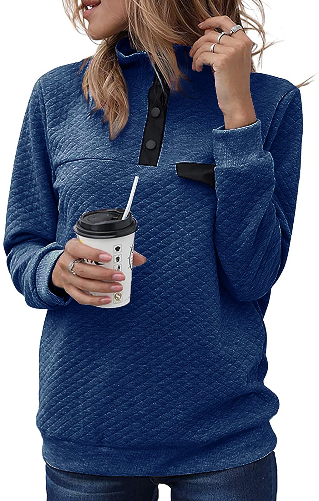 BTFBM Women Fashion Quilted Pattern Lightweight Zipper Long Sleeve Plain Casual Ladies Sweatshirts Pullovers Shirts Tops