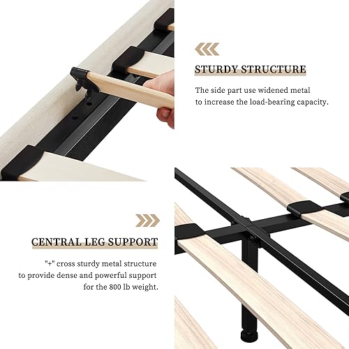 Miniatura 7 de Flolinda Base de cama tamaño Queen con plataforma tapizada con cabecera completa y listones de madera fuertes, no necesita somier, fácil montaje,