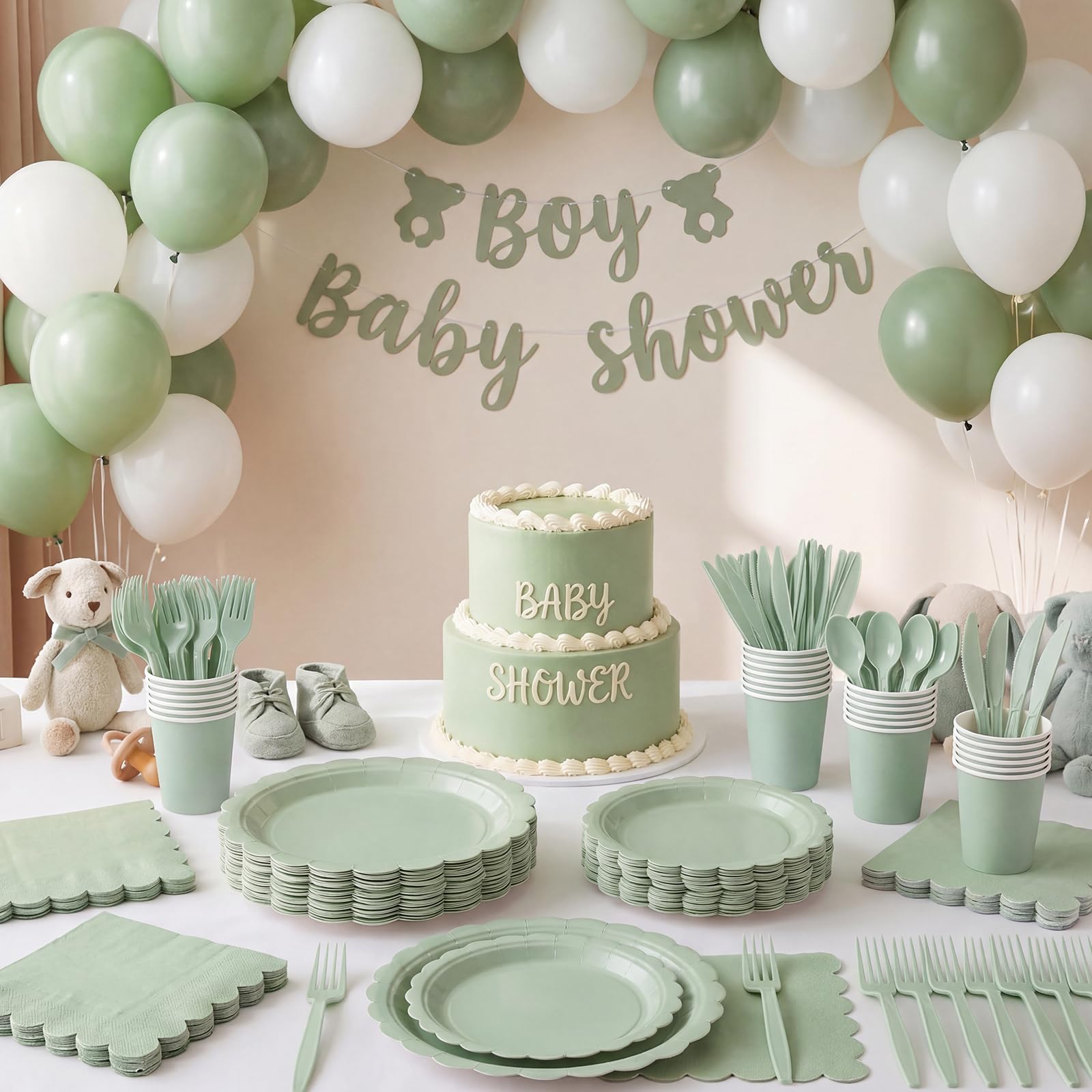 Sage Green Party Plates & Cups Set - 25 Piece -3