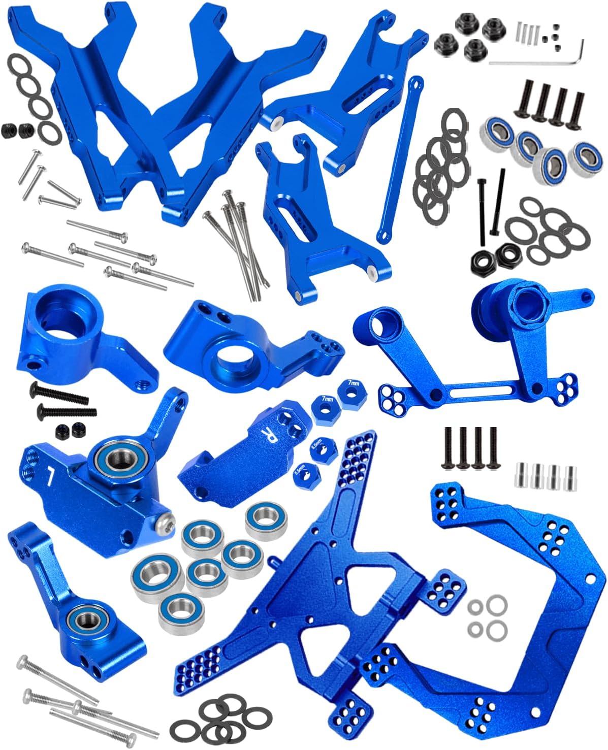 Upgrade Parts for Rustler/Stampede 2WD(VXL), Front/Rear Suspension A-Arms,Steering Blocks,Caster Blocks C-Hubs,Stub Axle Carriers,Shock Towers,Steering Bellcrank,RCarmumb Aluminum RC Hop-Up,Navy Blue