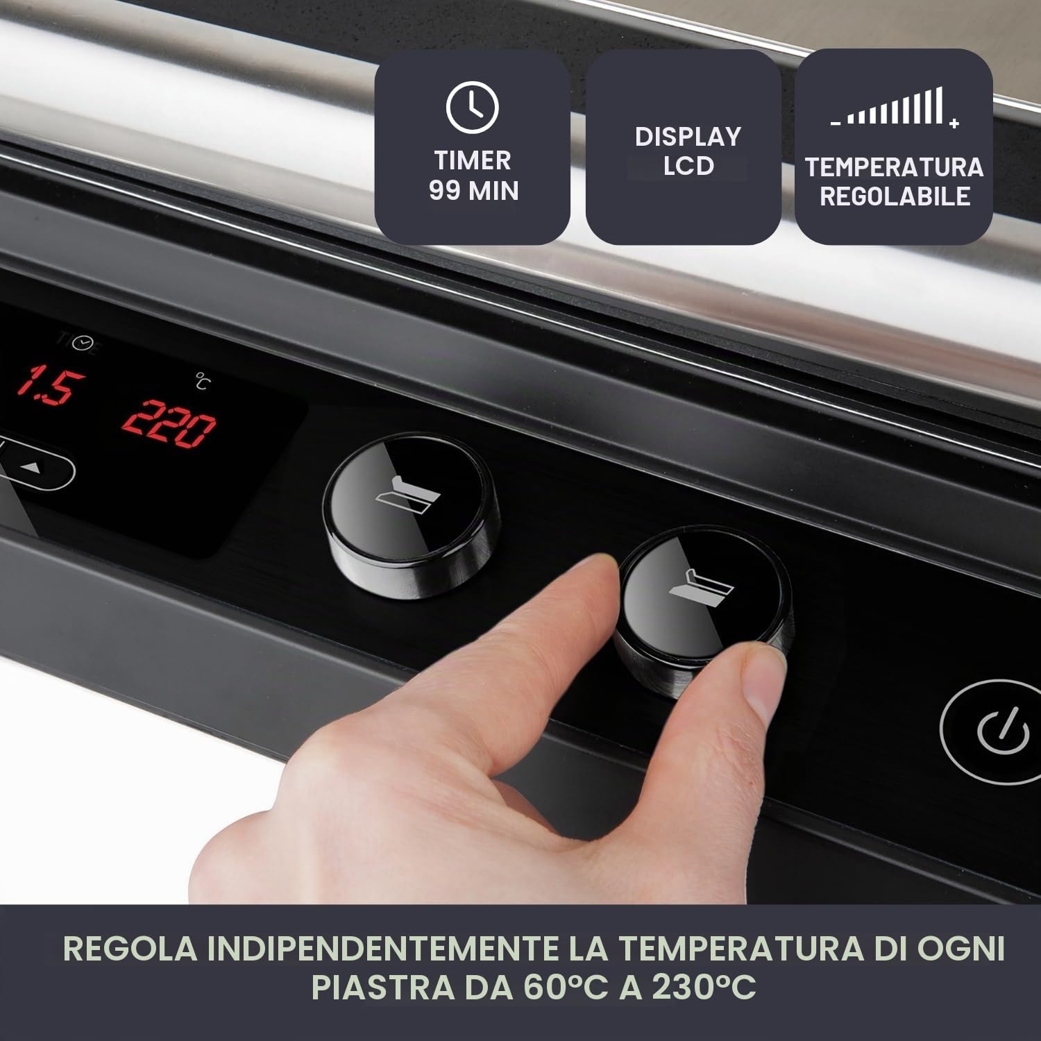 BLACK+DECKER Griglia elettrica 2000W 2 in 1 piastre lisce e grill antiaderente apertura 180° display LCD