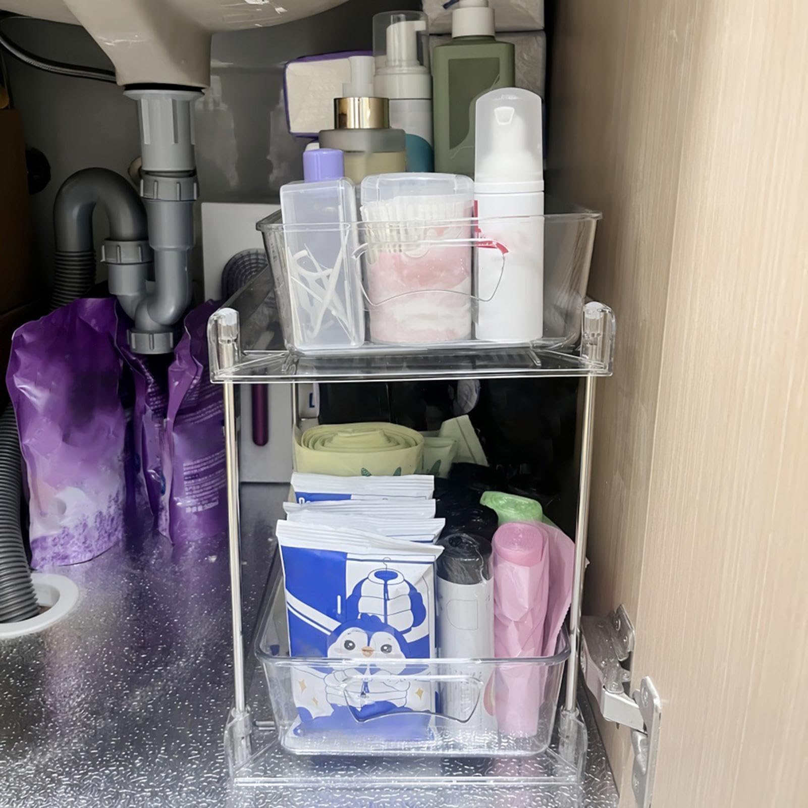 Organizer Pod Zlew Kuchenny 2-poziomowy do szafki kuchennej | Organizer Na Biurko na środki czystości, kosmetyki, przybory toaletowe, do domu, pralni, toaletki, biura, kampera