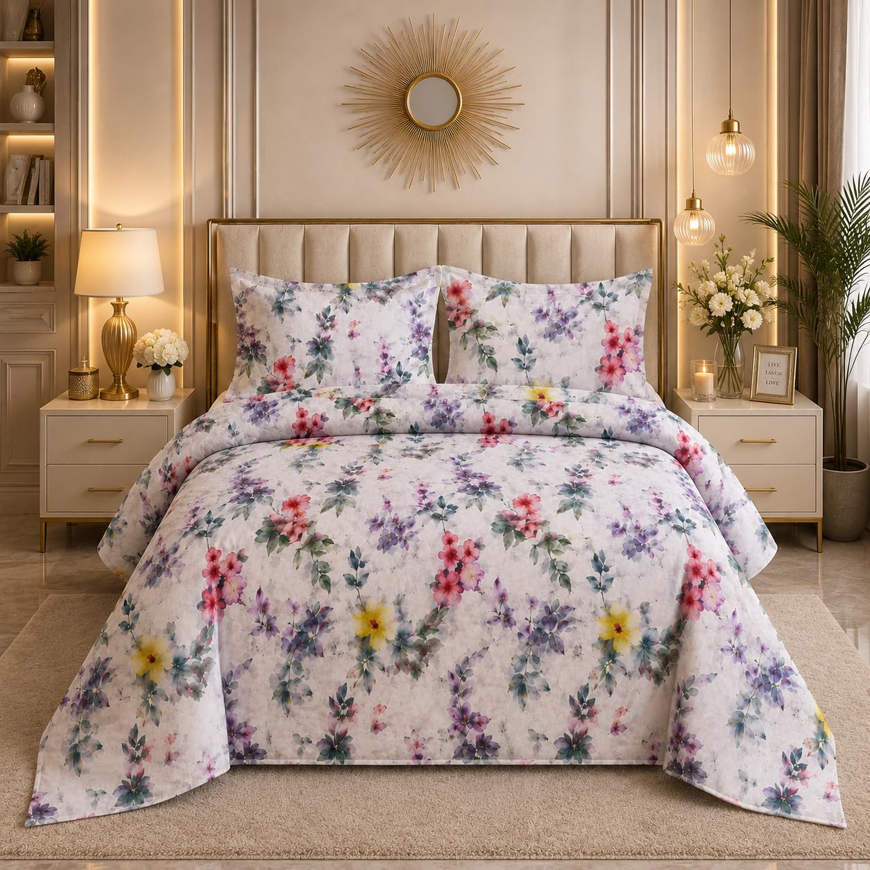 RT Looms 280 GSM Cotton Feel Summer AC Double Comforter Set 1 Flat bedsheet 1 Comforter 2 Pillow Covers - 90x90 inches,I 4 pc Comforter Set-image-43