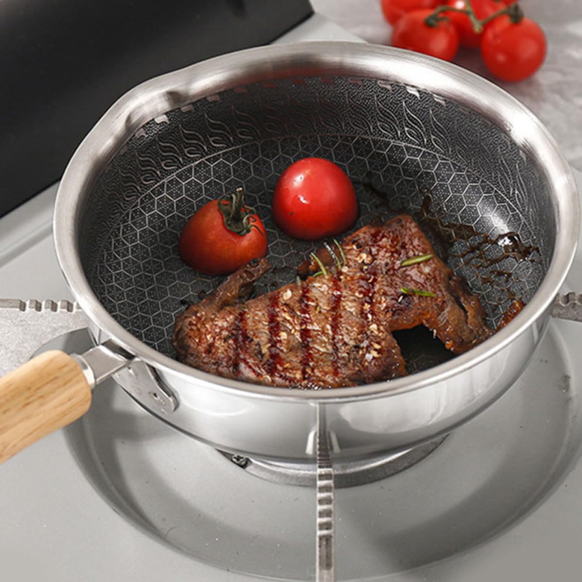 Angoily Edelstahl Bratpfanne Waben Antihaftpfanne 32 cm für Küche und Eierbraten, antihaftbeschichtet, ideal für kleine Familien, silber