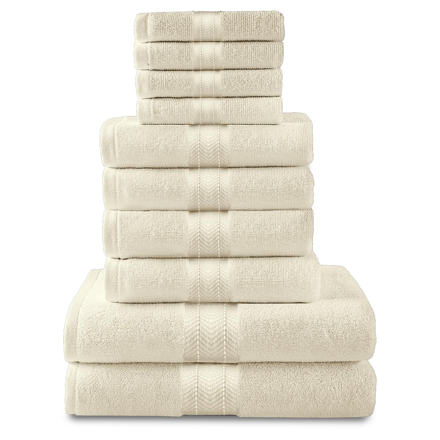GC GAVENO CAVAILIA Luxury Towel Bale Set, 10 Piece Hotel Quality Towels, 450 GSM Lightweight & Quick Drying Towel Bales Egyptian Cotton 4x Face 4x Hand 2x Bath Towels, Cream