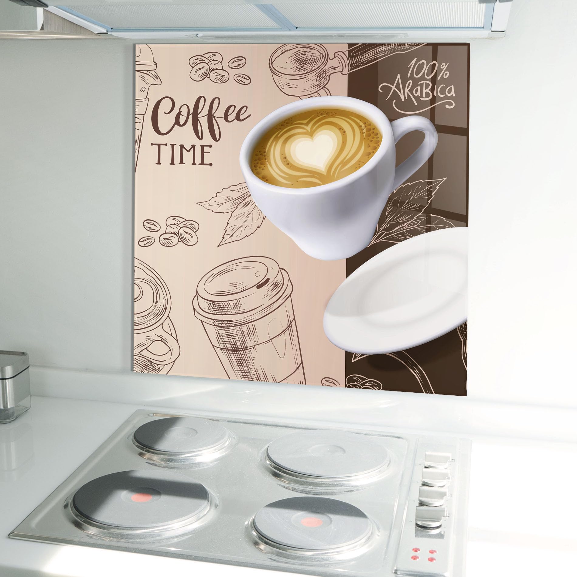 ARTHUB® Küchenrückwand aus Glas 60x60 cm, 4mm ESG | Spritzschutz, Glasplatte, Herdspritzschutz, Wandschutz für Herd, Hartglas, Lebensmittel, Kaffee, Coffee Time