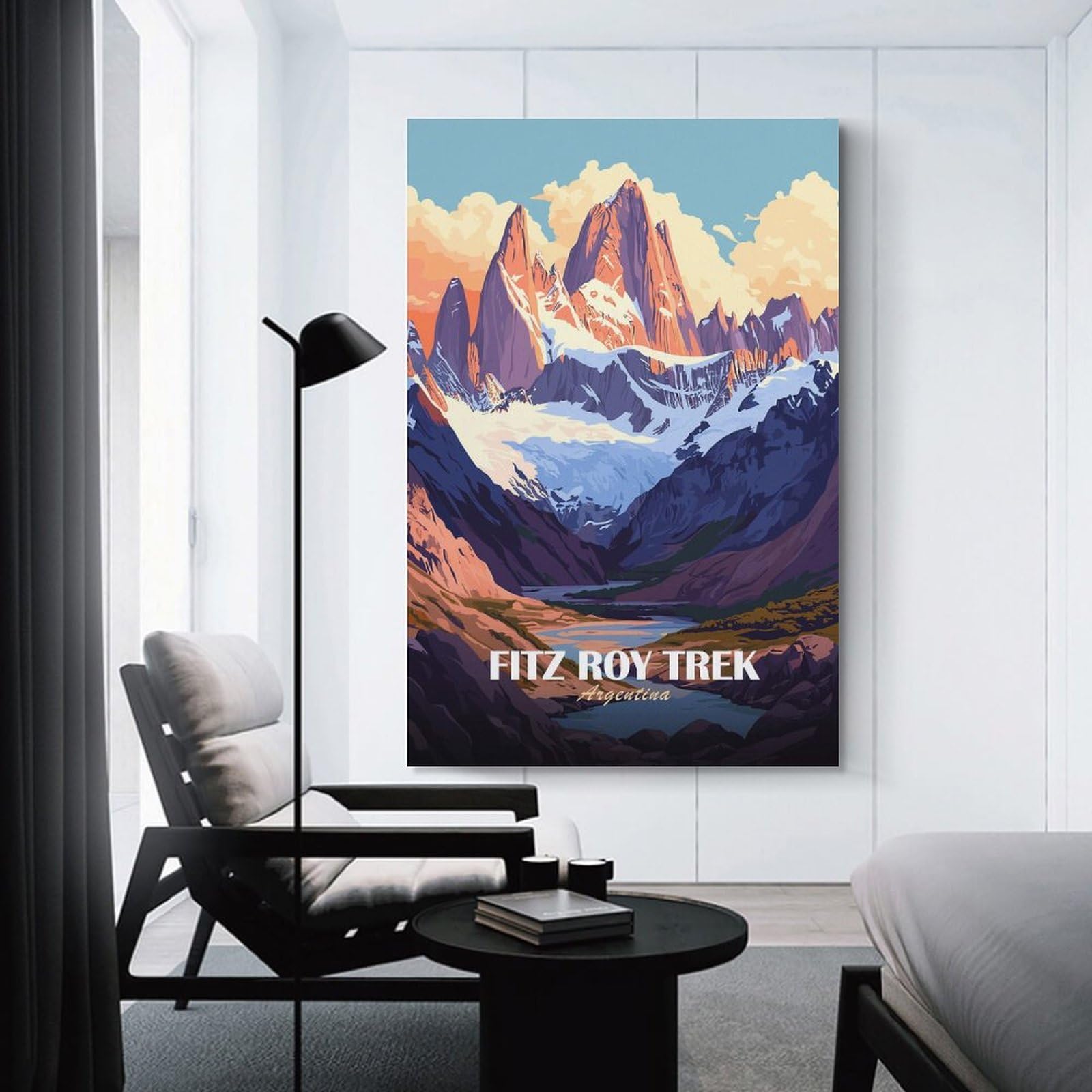 Junmoney Fitz Roy Trek Argentina Landscape Art Wall Picture Print 24x36inch(60x90cm), for Bedroom Decor, Cosy Corners Or Studios, Home Artwork with A Soft Interior Feel