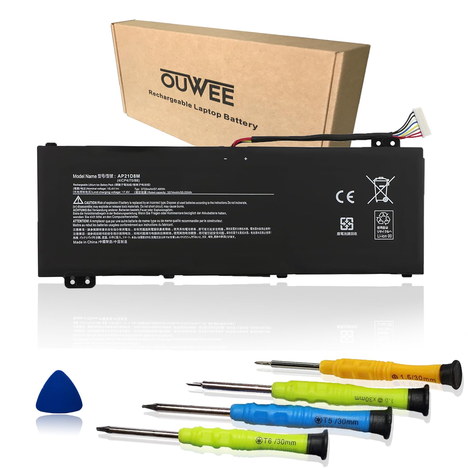 AP21D8M Laptop Battery Compatible with Acer Nitro 5 AN515-46 AN515-47 AN515-58 Nitro 16 AN16-51 Nitro V 15 ANV15-51 Series Notebook 15.4V 3733mAh 57.48Wh