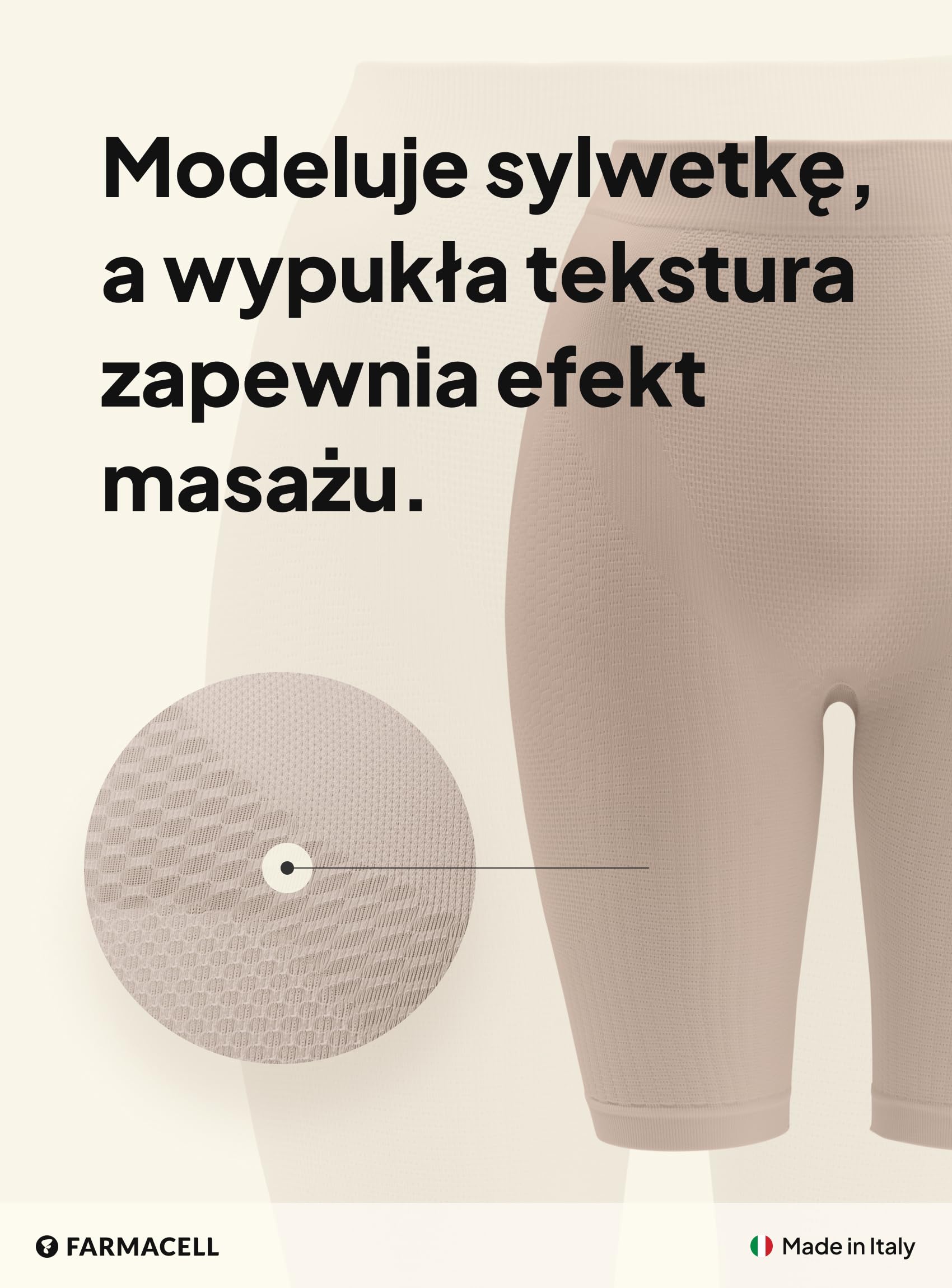 Farmacell Szorty Antycellulitowe Modelujące Damskie, Kontrolą Brzucha, Push-Up, Made in Italy, 312