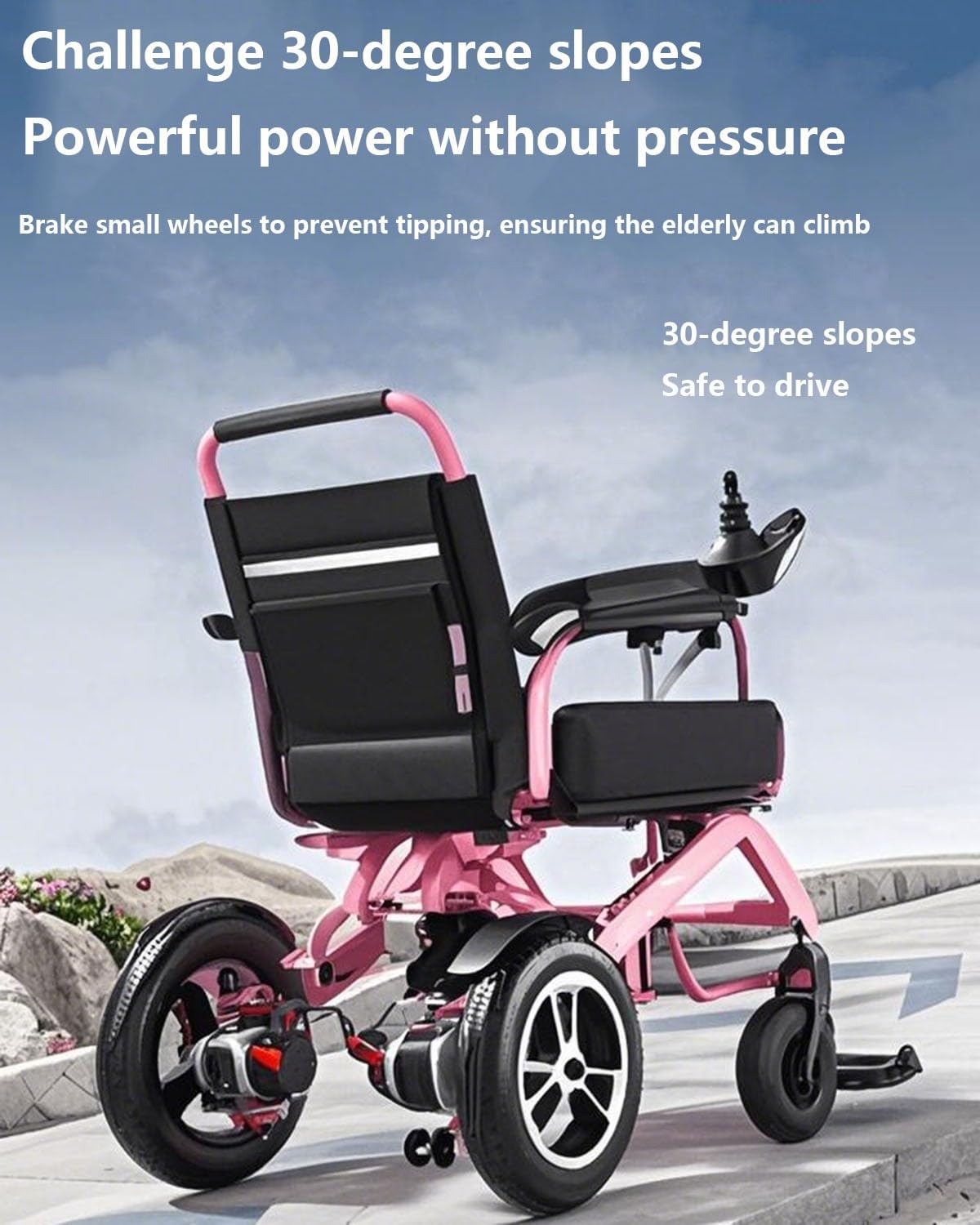 Patinete eléctrico Inteligente, automático, Ligero y Plegable de Cuatro Ruedas, Exclusivo para Mujeres. Silla de Ruedas eléctrica Rosa Motor de 250 W. Marco de Aluminio. Ultraligero