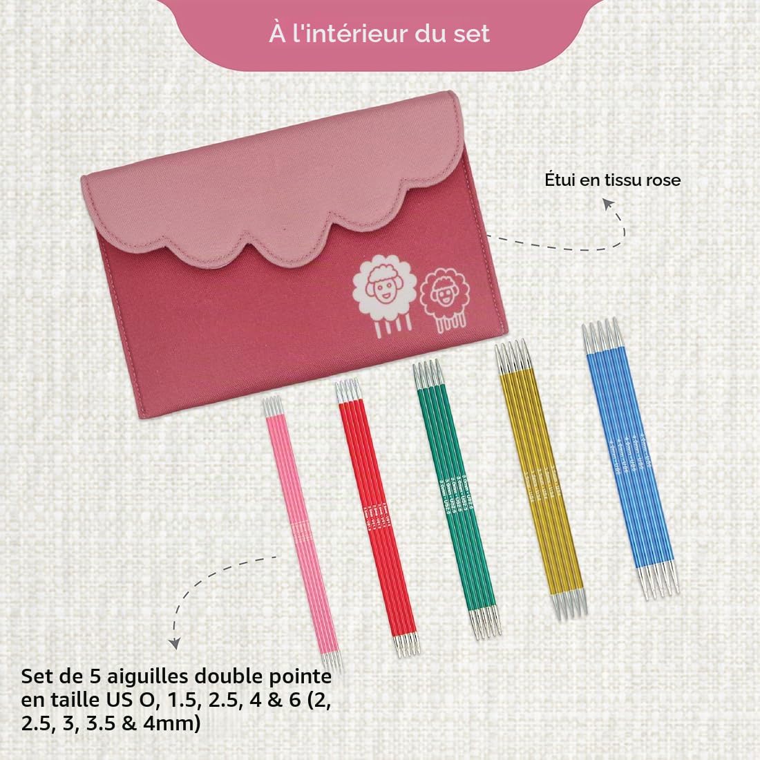 Ensemble d'aiguilles à tricoter à double pointe KnitPro, Zing, 15 cm, lot de 5, coloré
