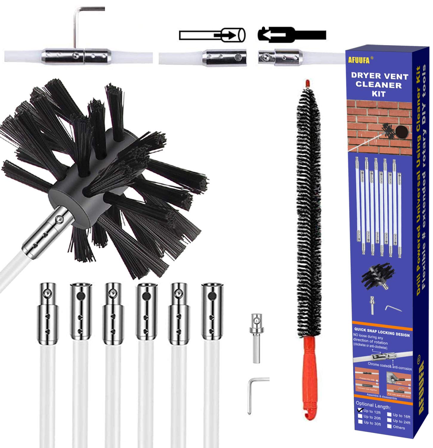 Buy AFUUFA 12ft Duct Cleaing Brush kit, Lint Remover for Dryer Vent Cleaning Brush with Flexible