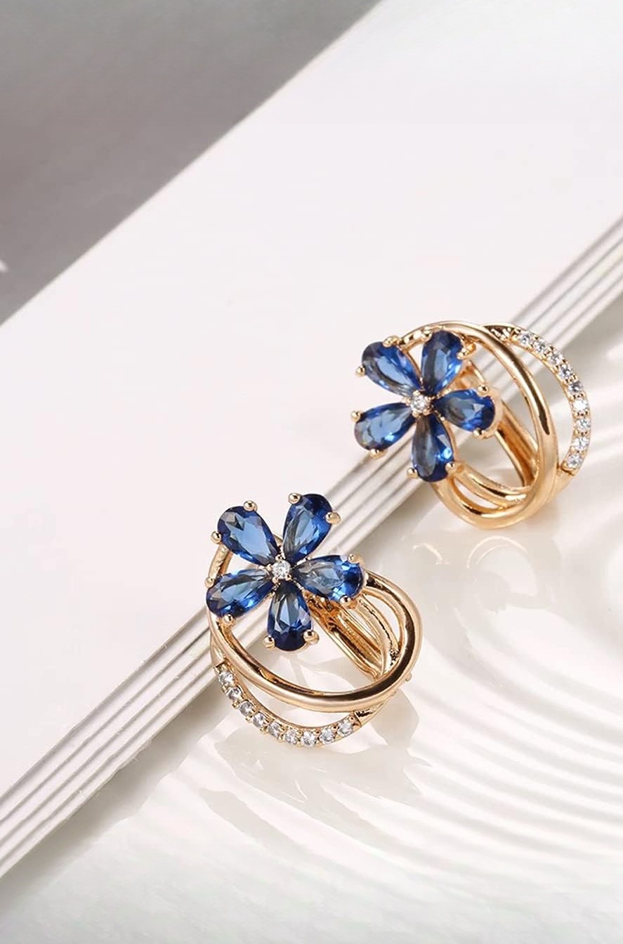 Shining Diva Fashion 18k Rose Gold Plated Latest Fancy Stylish Blue Zircon Copper Earrings for Women and Girls (12842er)