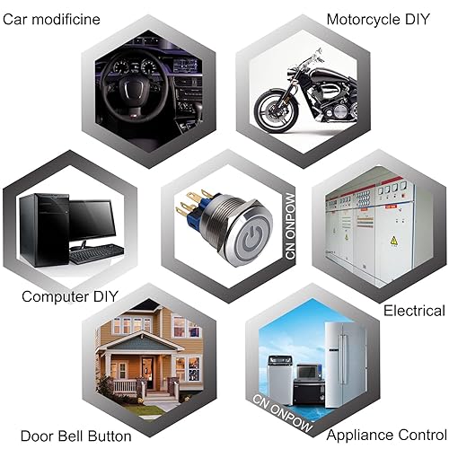 Miniatura 3 de Interruptor momentáneo del arrancador del botón de 722ft m prueba del agua con el poder Simbol LED 12V-250V5A terminal del pin soldadura