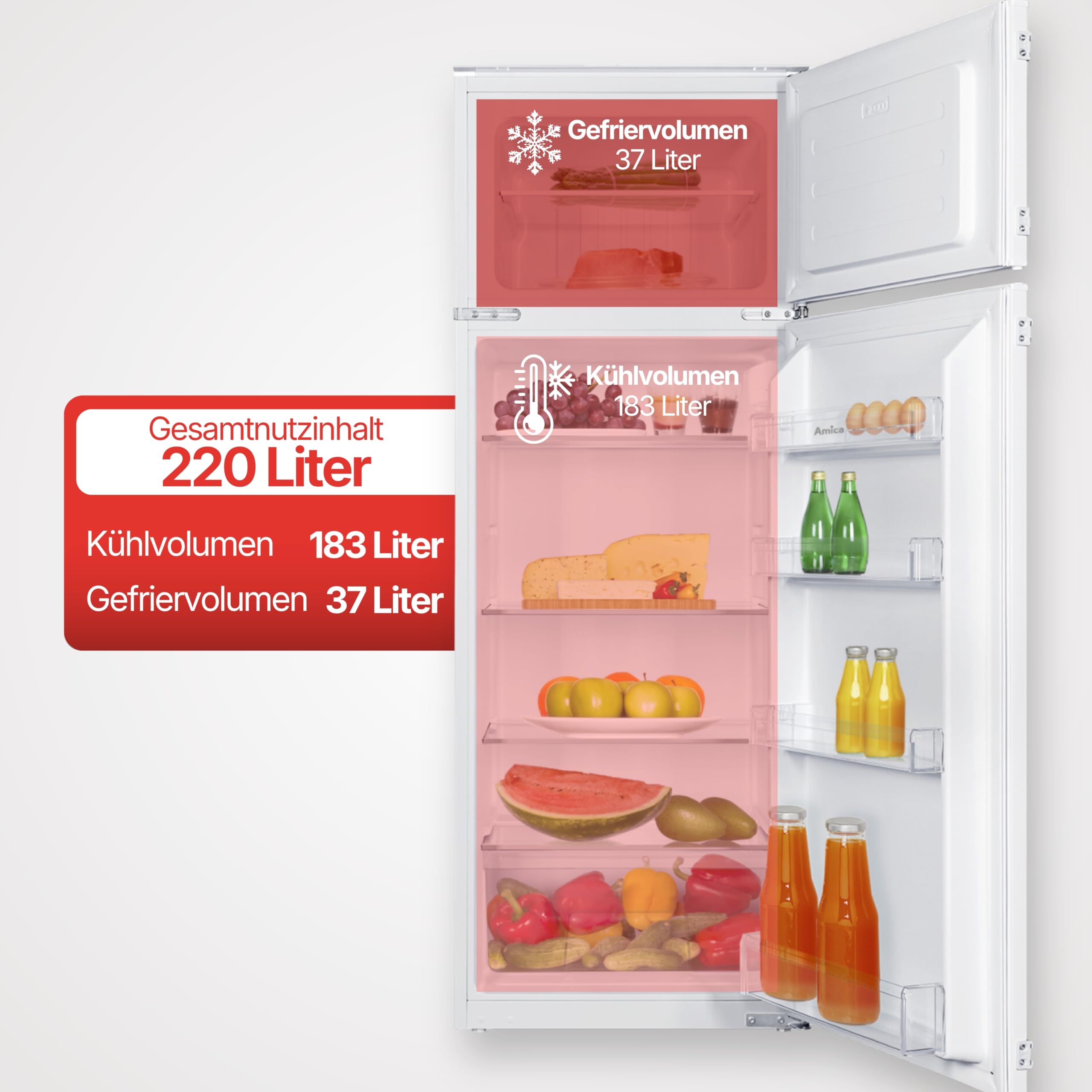 Amica Einbau Kühl-Gefrierkombination 220 L 145 x 54 x 54 cm EDTS 374 901