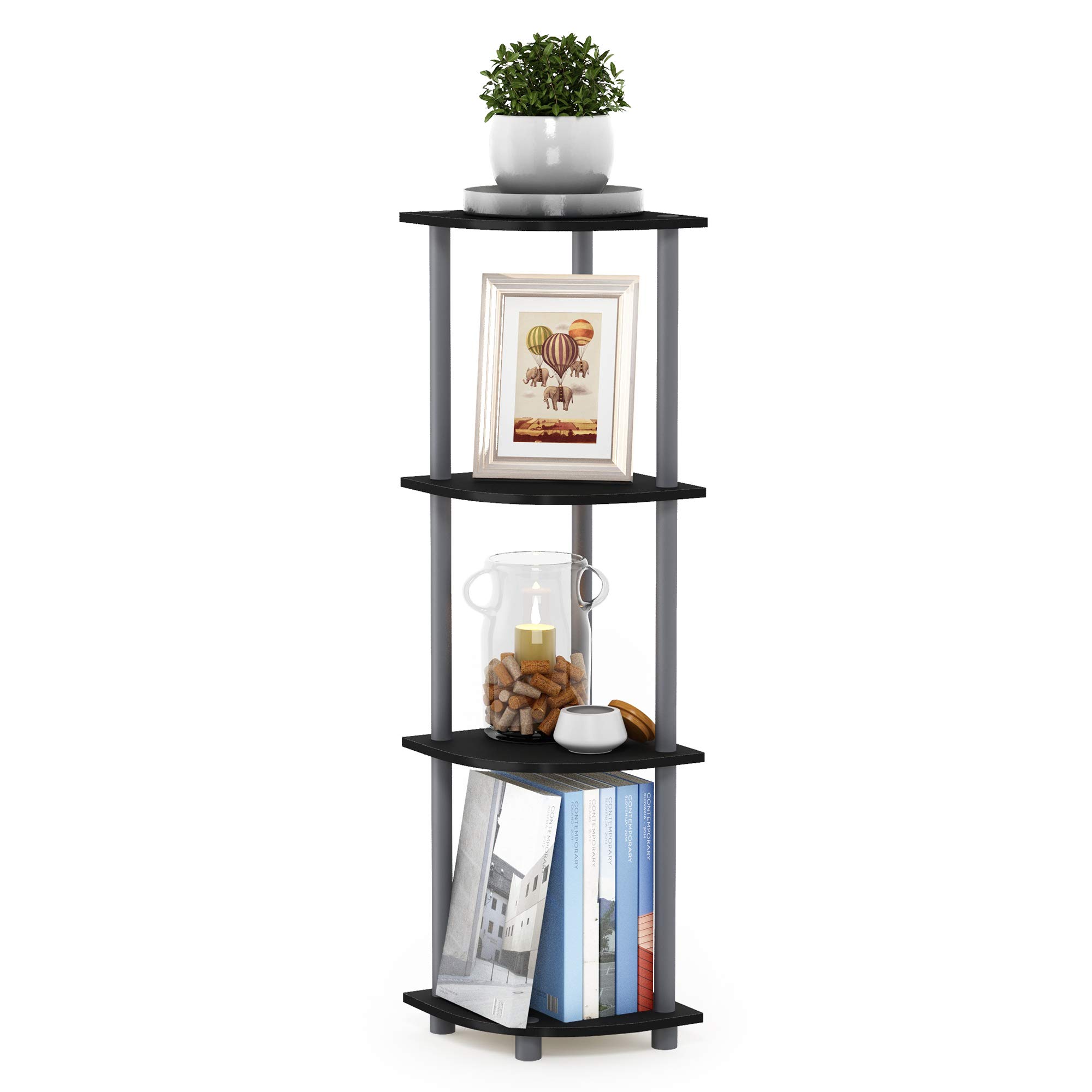 Walplus Black/Grey Modern /Gy Turn-N-Tube 4-Tier Corner Display Rack Multipurpose Shelving Unit, For Entryway - Sku 12078Bk