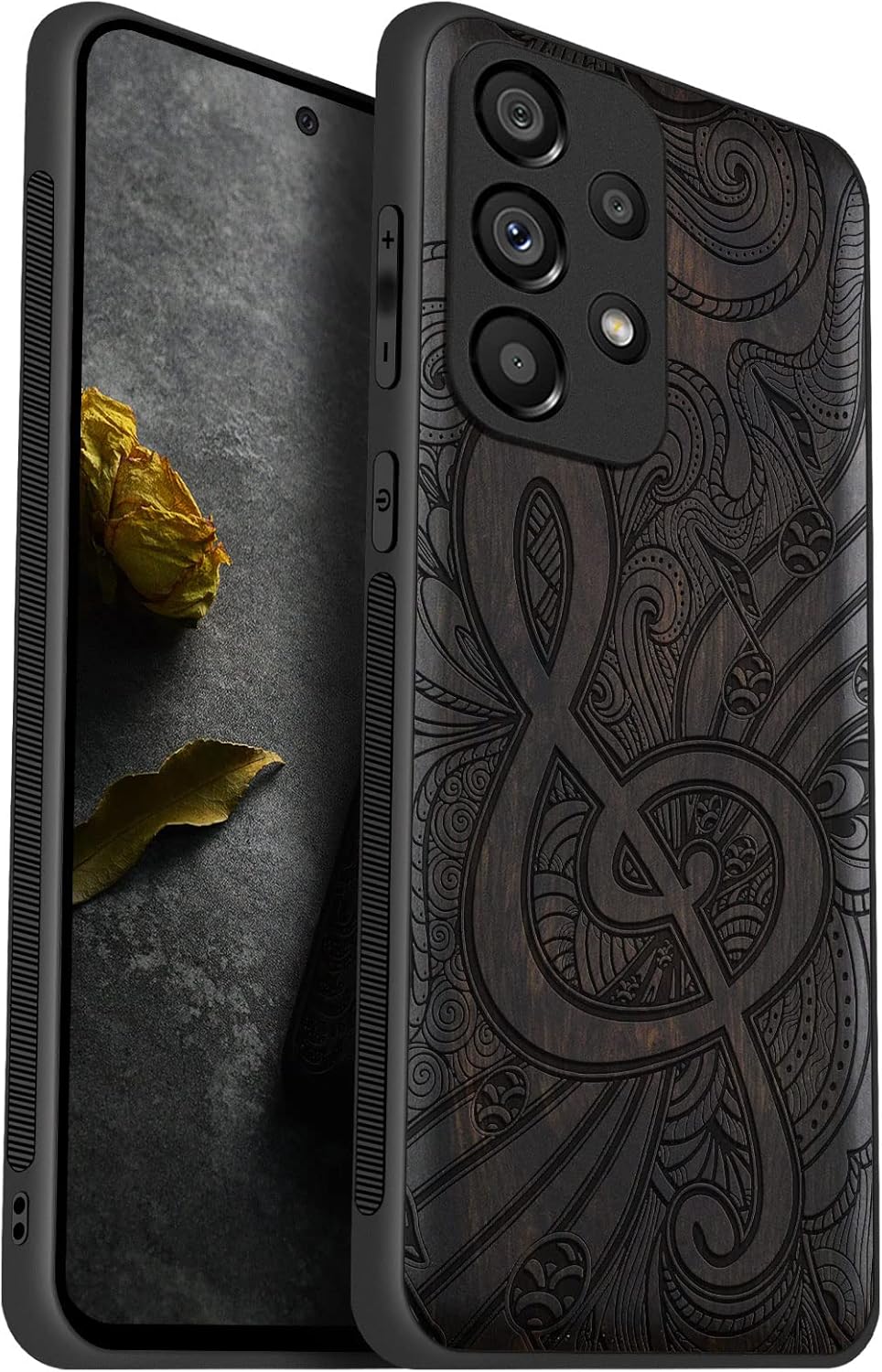 Carveit Wood Case for Samsung Galaxy A73 5G Case [Natural Wood & Black Soft TPU] Shockproof Protective Cover Unique Wooden Case Compatible with Galaxy A73 5G Case (Doodle Musical Note-Blackwood)