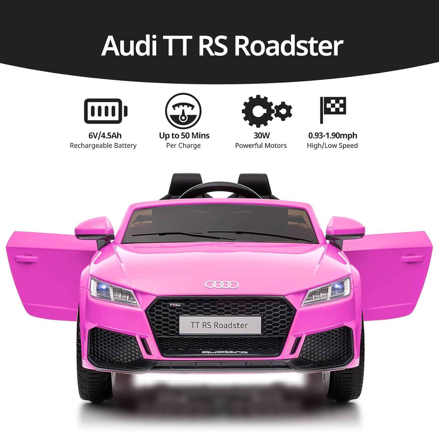 Kids Electric Car, Licensed Audi 6V Kids Ride on Toy Car for Toddlers - Pink