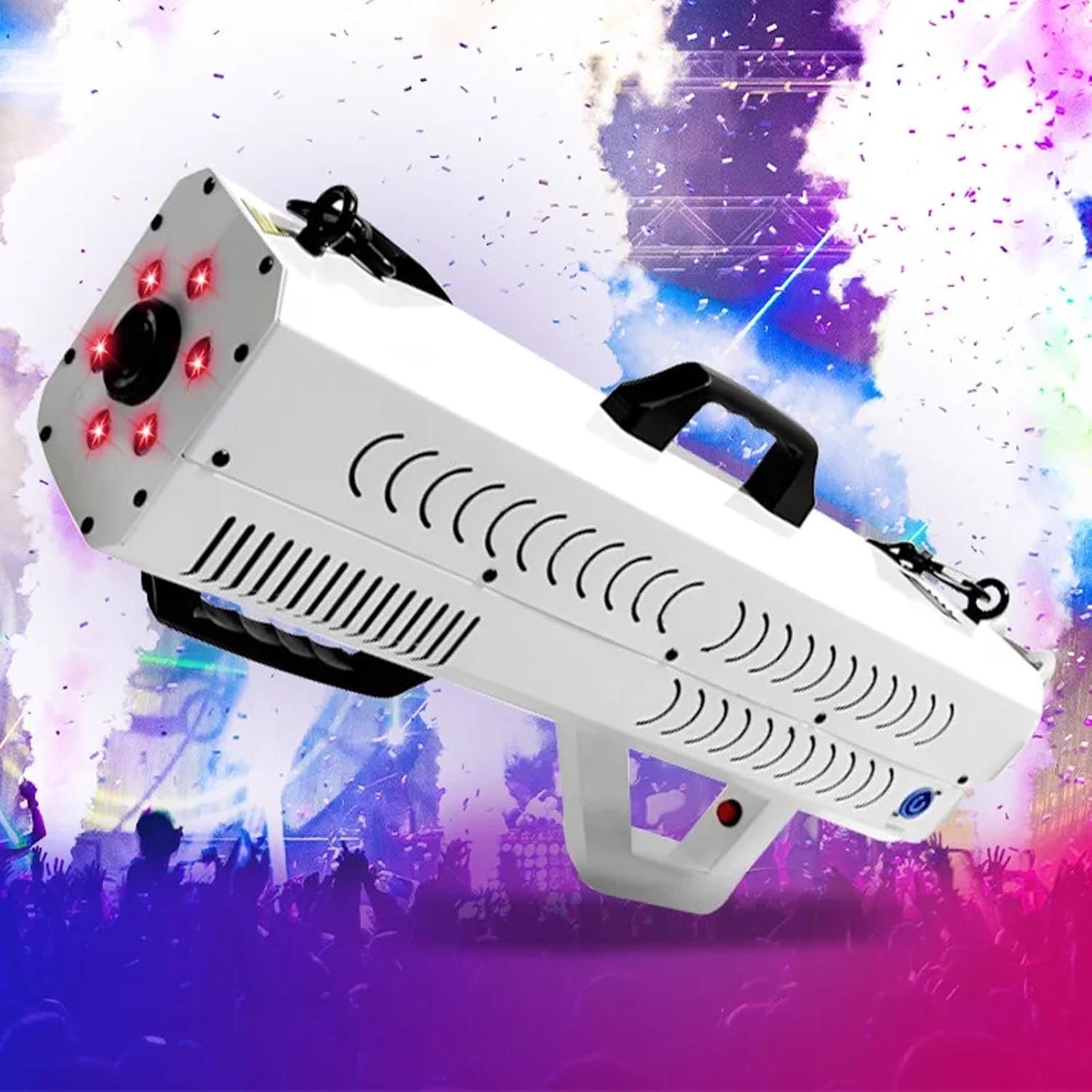 Fog Gun 1500w with Lights,Handheld Fog Machine Smoke Cannon-Smart Display/0.3l Capacity/Cooling System/Long-Range Smoke Spray-for Parties,Stage Performances (Include Strap,Stand) White