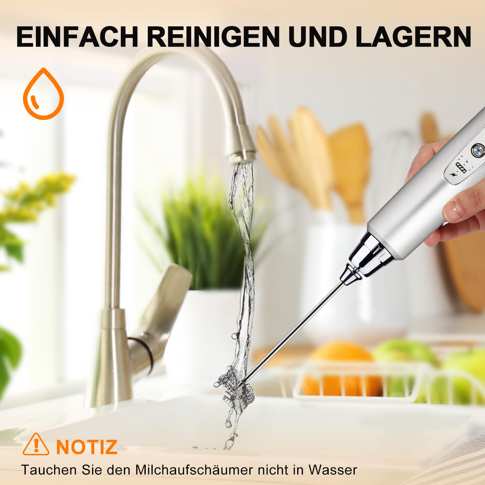 YUSWKO Milchaufschäumer Stab für Kaffee, Usb Wiederaufladbarer Aufschäumer, 3 Schneebesen-Köpfe 3 Geschwindigkeiten, Milchaufschäumer Elektrisch für Milchkaffee, Cappuccino, Getränkepulver