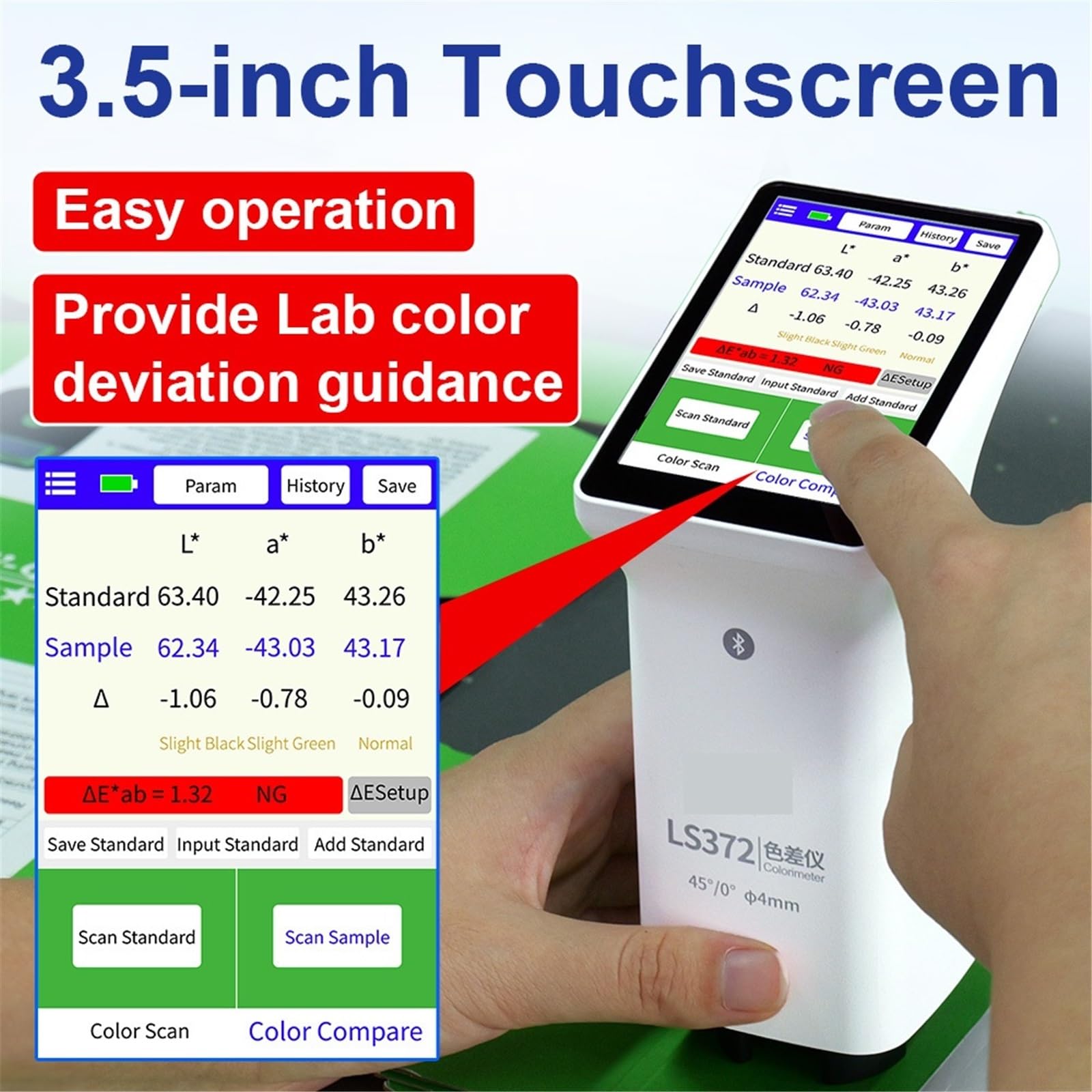 LS372 4-mm-Apertur-Touchscreen-Kolorimeter für Vergleich von Farbunterschieden im Labor für Druckpapierverpackungen