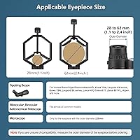 Vista 4 de VANKEY Soporte de teléfono para telescopio grande, adaptador de teléfono de metal para telescopio, monocular, binocular, compatible con iPhone
