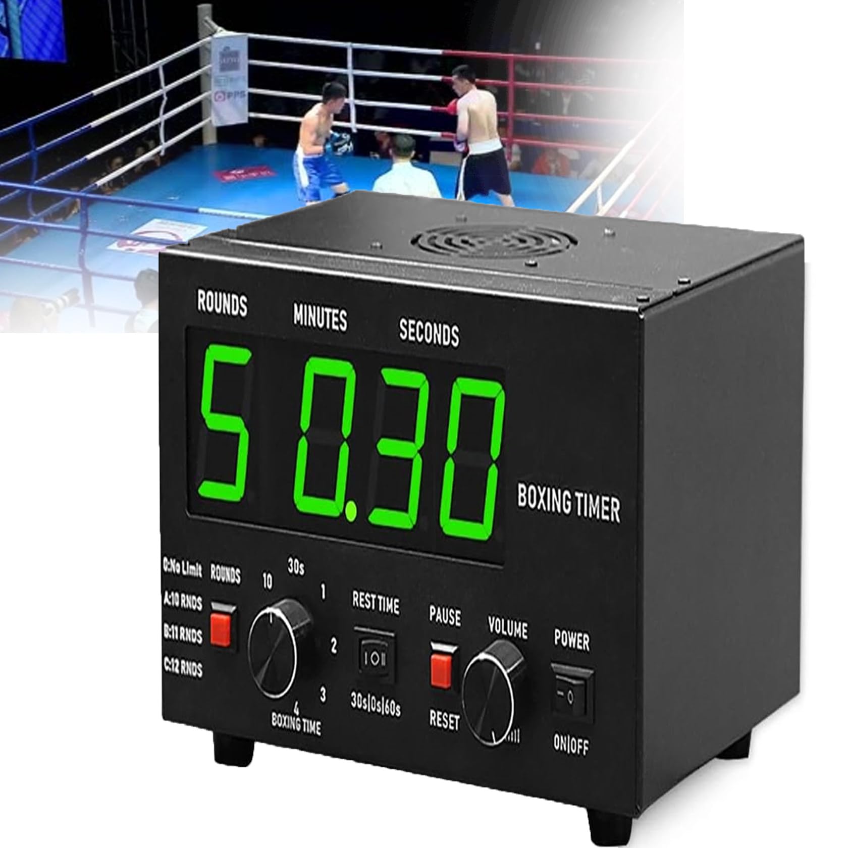Timer professionale a intervalli di boxe, timer da palestra, tempo di riposo per allenamento opzionale e numero di ripetizioni in loop, cronometro multifunzione