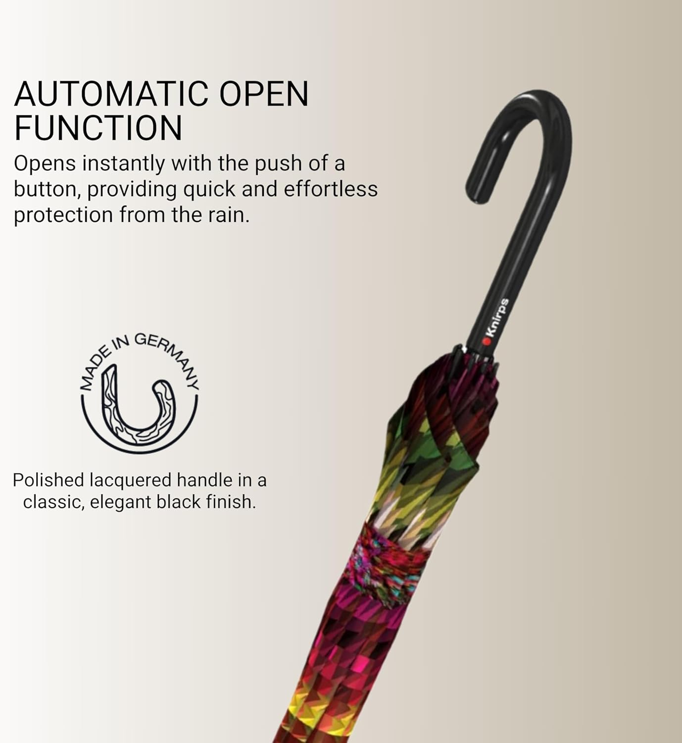 Knirps T.760 Stick Automatic Auto Open Rain Umbrella With Curved Handle - Windproof Travel Cane With Automatic Open Button - For Adults - 107cm Diameter - Image 4