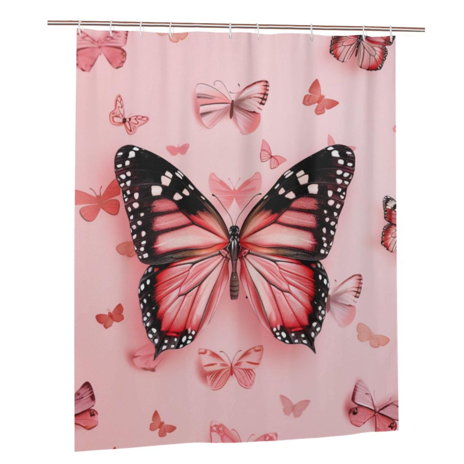 BWWHCCTI Butterfly Printed Shower Curtain With 12 Plastic Hooks Opaque Quick Drying Waterproof Shower Curtains Sets For Bathroom 152x183 Cm