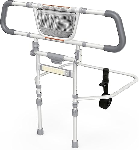 Rieles de cama plegables para adultos mayores, riel de asistencia lateral de cama para personas mayores con rieles de protección extensibles y bolsa