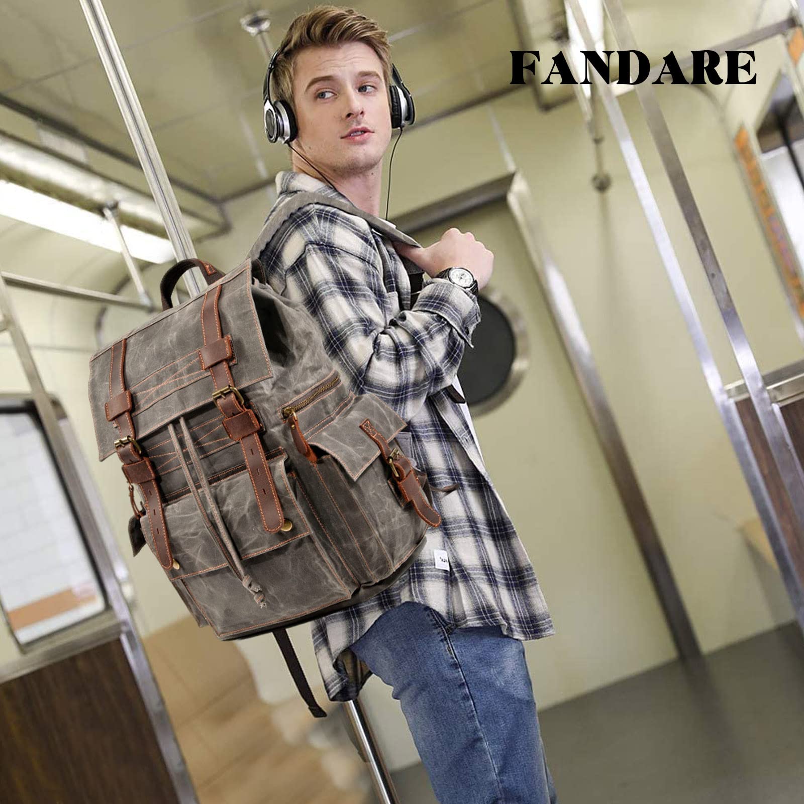 FANDARE Zaini da escursione Borsa da Viaggio Tela Zaino da Escursionismo Zaini Zainetto Trekking Borsa a tracolla Cartella Borsone con Couliss per Uomo Donna Viaggio Zaini da hiking Verde