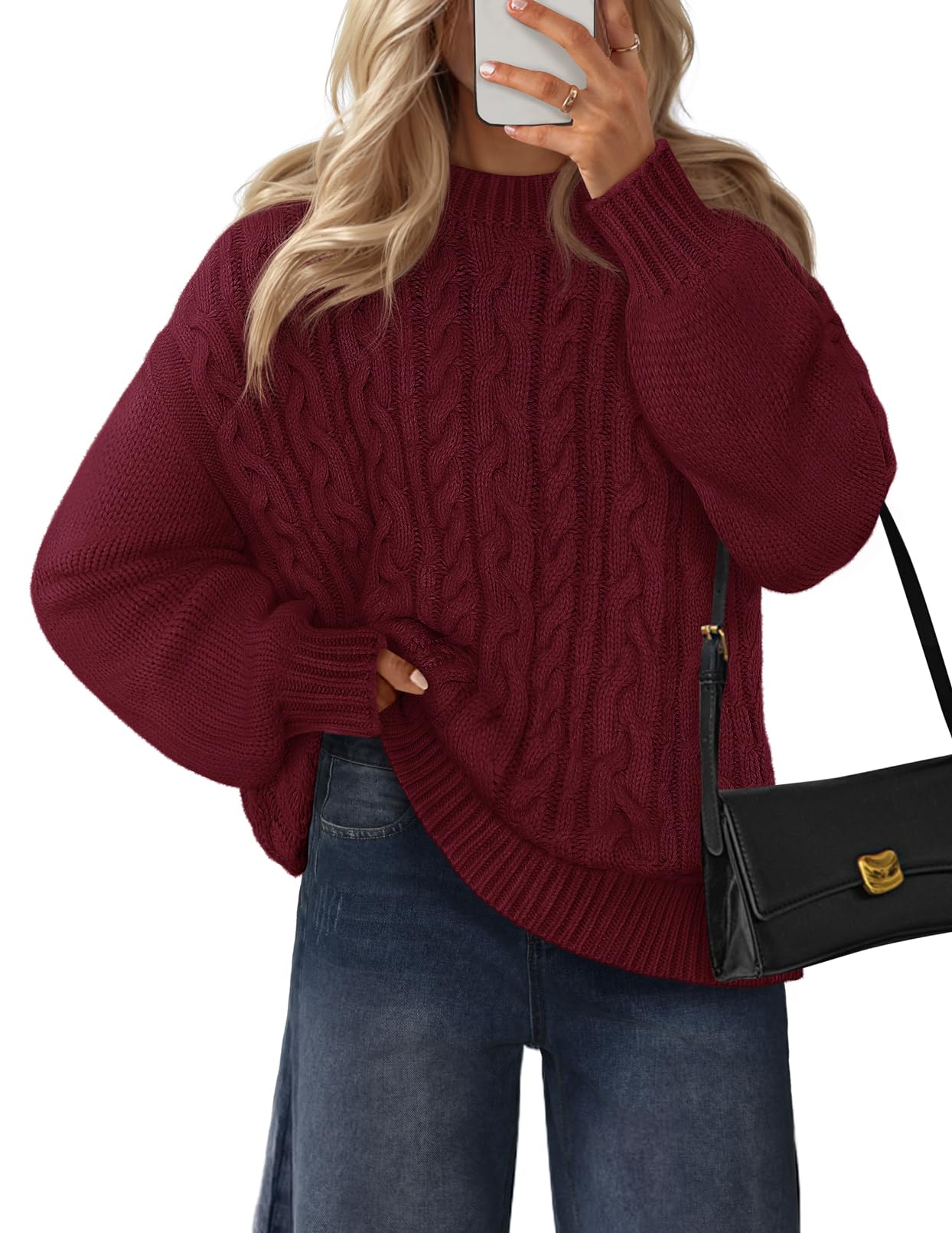 MEROKEETY Womens Fall Cable Knit Sweaters 2025 Long Lantern Sleeve Crewneck Chunky Loose Pullover Tops Winter Clothes