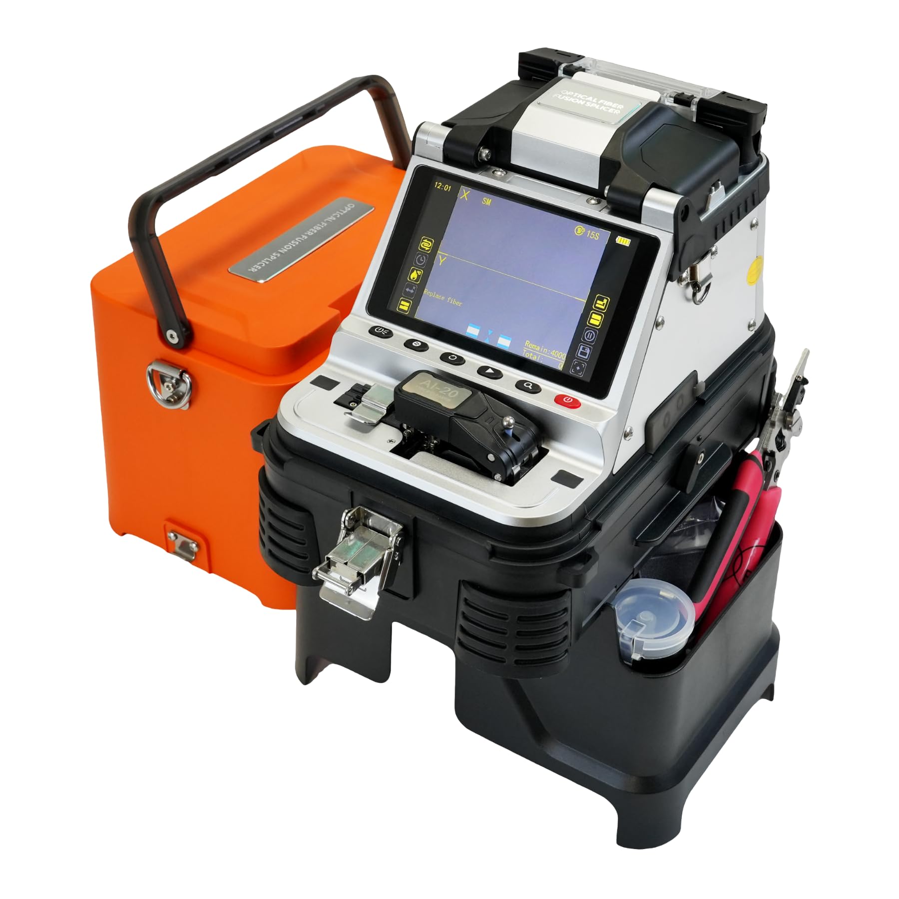 Fusionadora de fibra óptica AI-20 con cortadora eléctrica, kit de empalmador con OPM VFL y batería de 7800 mAh
