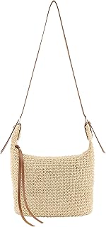 Ayliss Women Straw Handbag Purse Small Summer Beach Handmade Crossbody Shoulder Tote Handbag Handwoven Beach Straw Bag (Beige)